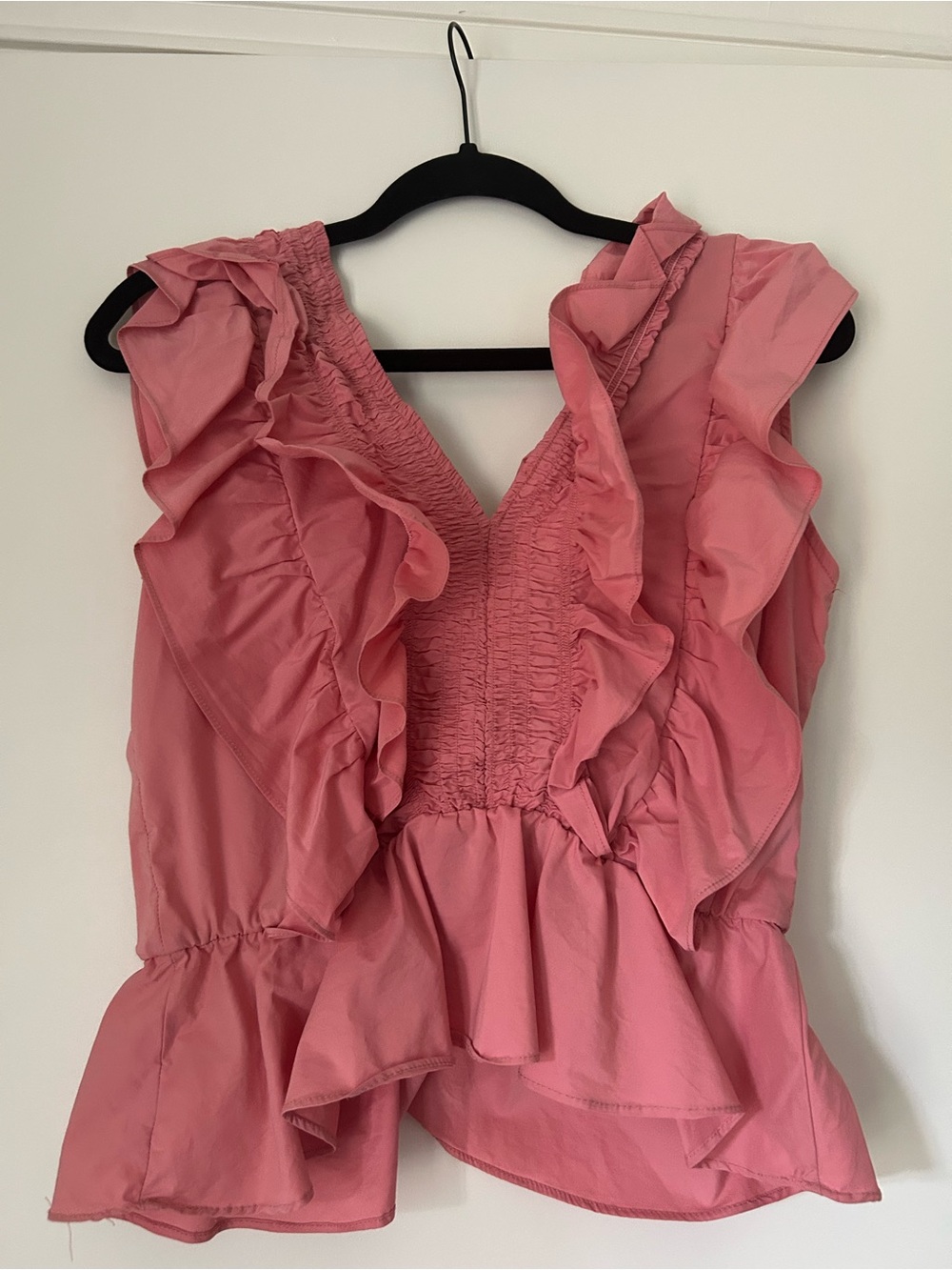 Pink Ruffled V-Neck Blouse - Picture 2 of 5